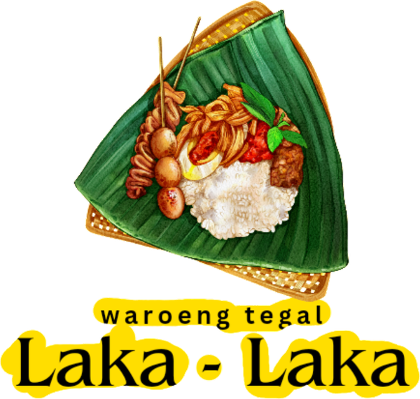 Logo van Waroeng tegal Laka - Laka: nasi op een bananenblad met saté en sambal